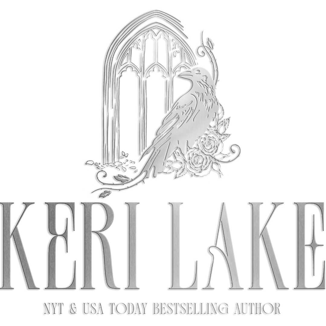 Logo of Keri Lake, a bestselling author, with decorative elements and text on a white background.
