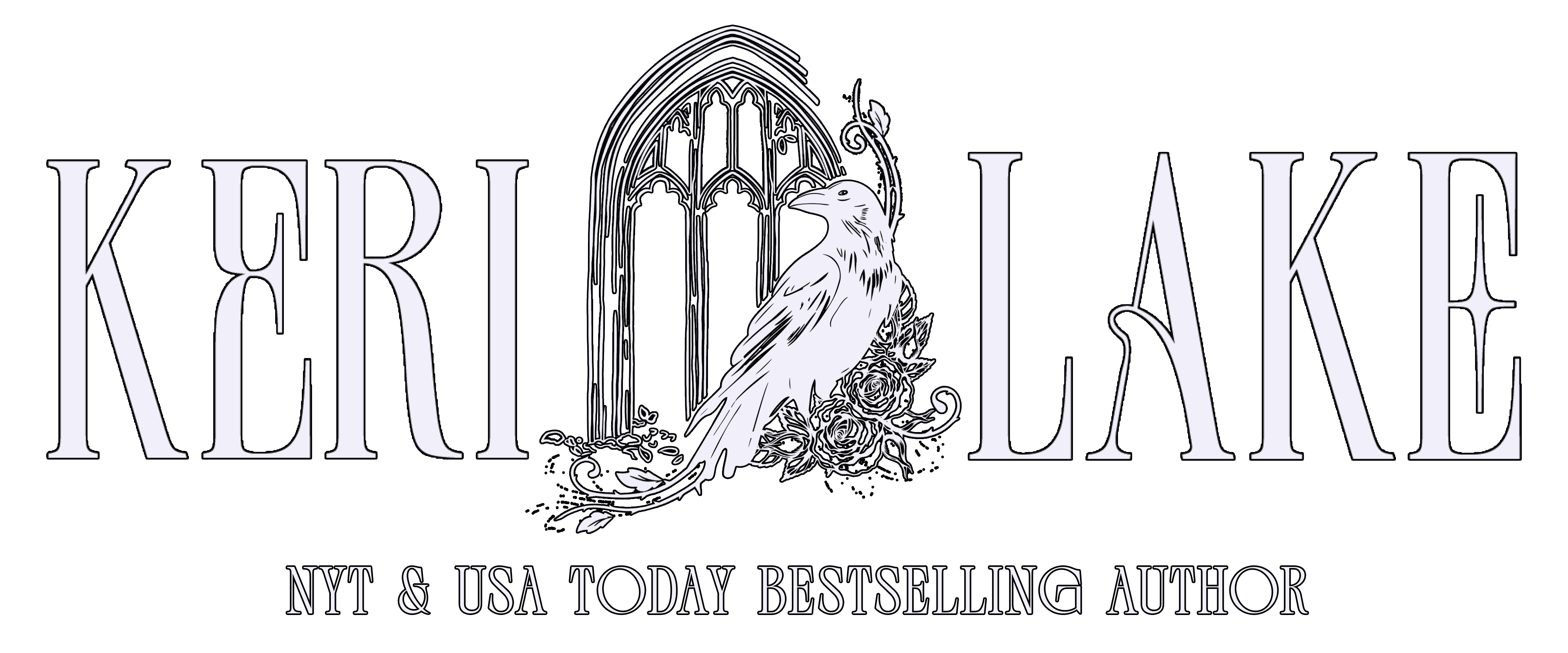 Logo of Keri Lake with a silhouette of a raven in a window on a white background