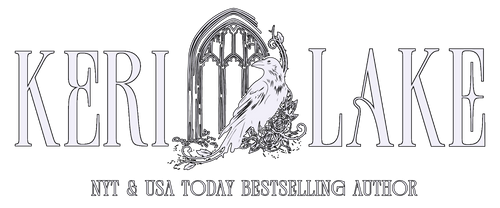 Logo of Keri Lake with a silhouette of a raven in a window on a white background