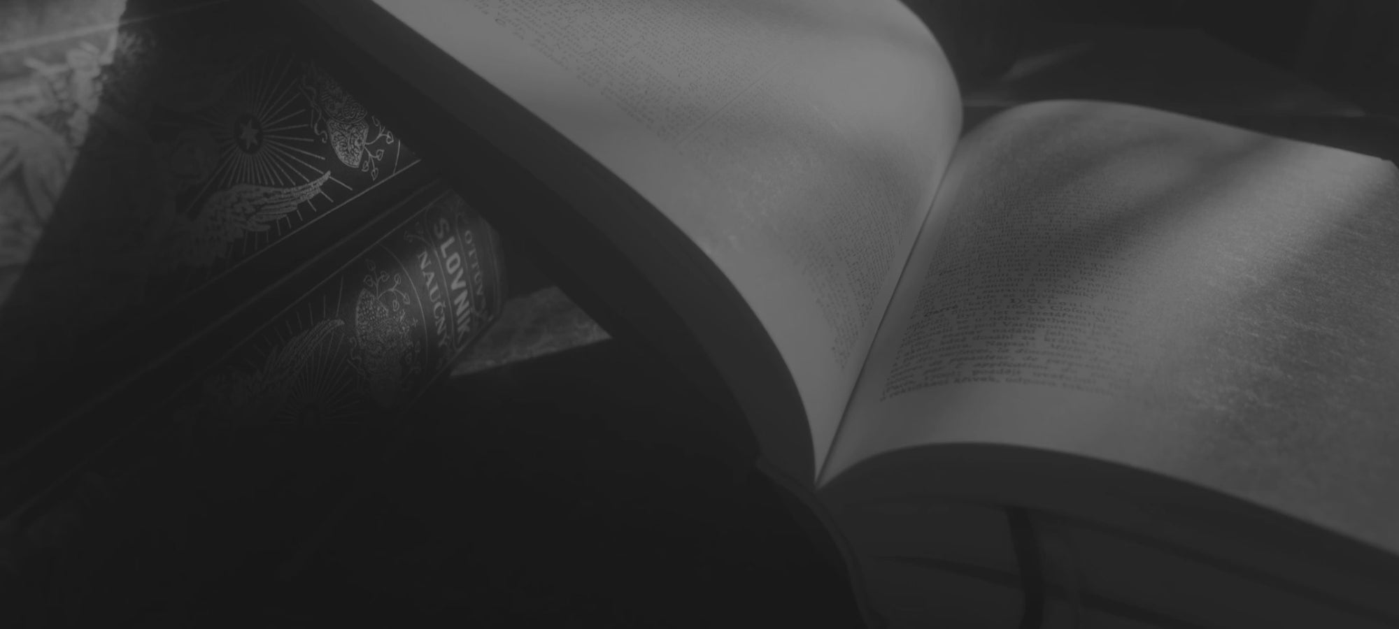 A video of a dark gothic library, where a thick books pages turn